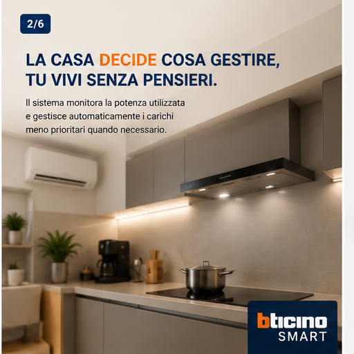 Controllo carichi smart in cucina con piano induzione e climatizzazione