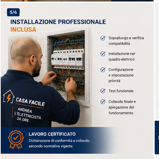 Installazione professionale del controllo carichi smart nel quadro elettrico