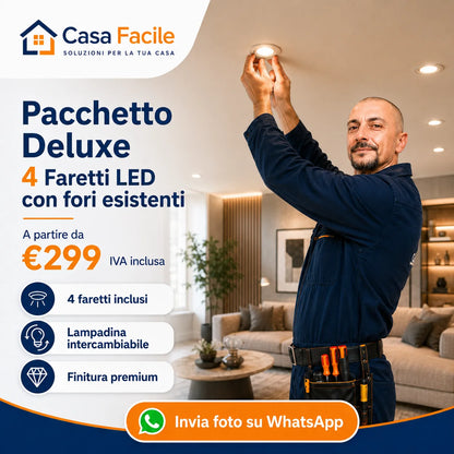 Pacchetto Deluxe con quattro faretti LED e lampadina intercambiabile su fori esistenti