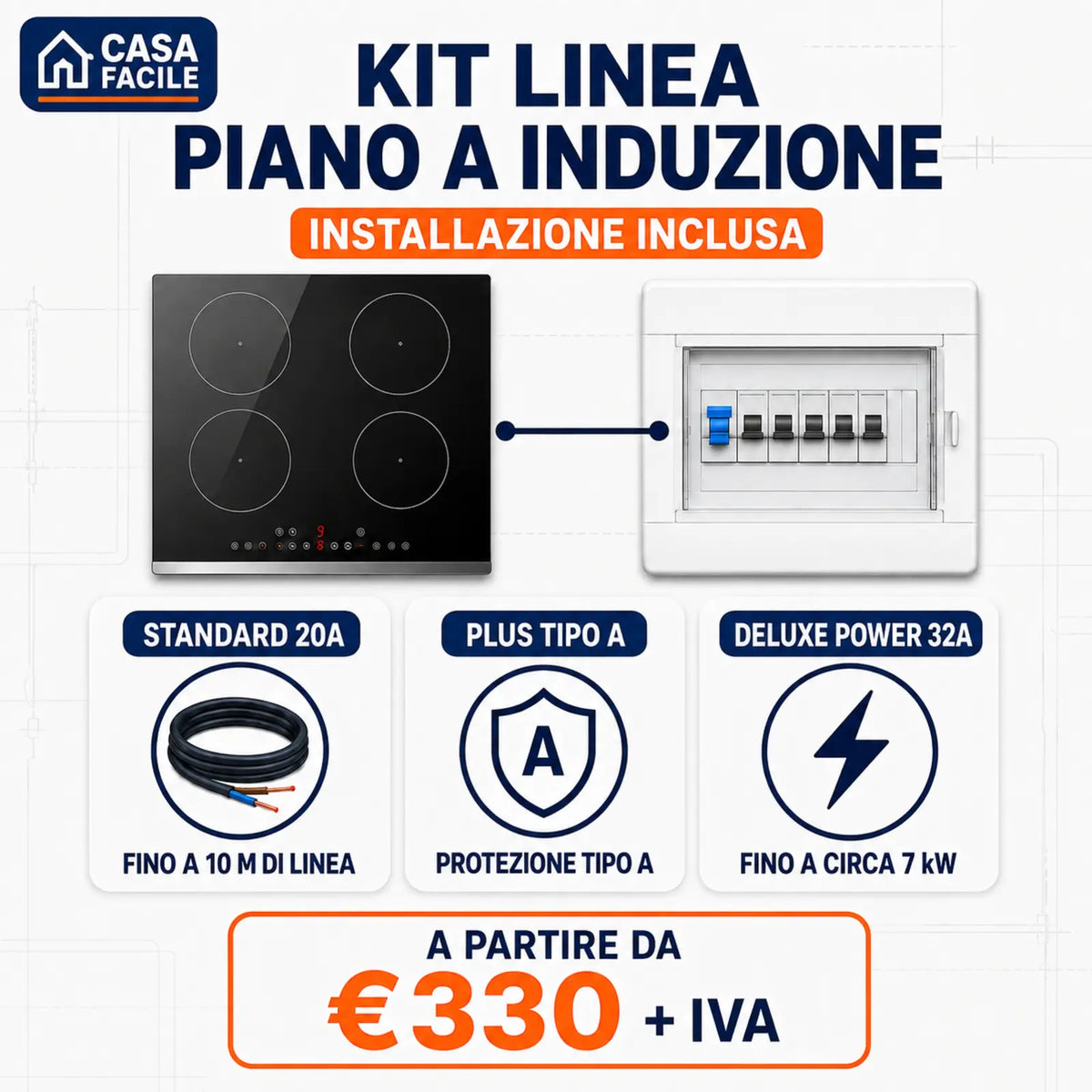 Kit linea piano a induzione CASA FACILE con tre configurazioni e installazione inclusa