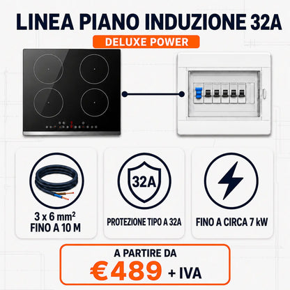 Linea piano a induzione Deluxe Power 32A con conduttori da 6 mm² fino a circa 7 kW