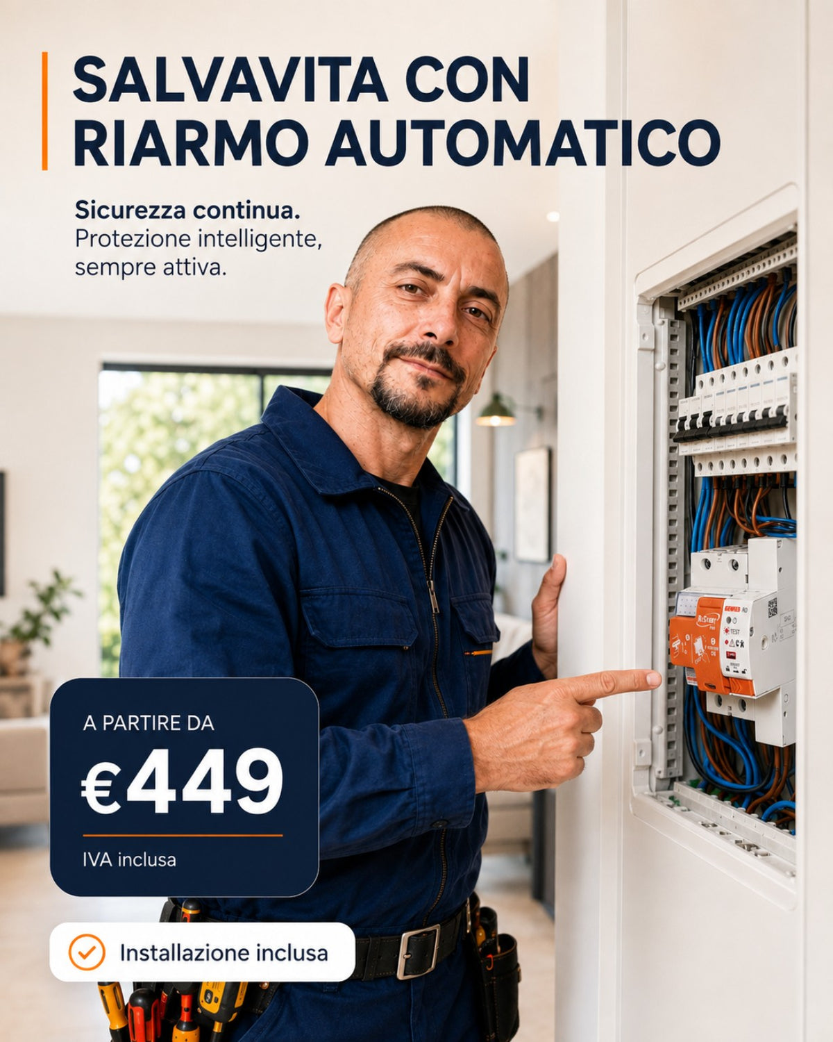 Kit Salvavita GEWISS ReStart PRO 25A con riarmo automatico, installazione inclusa, a partire da 449 euro IVA inclusa