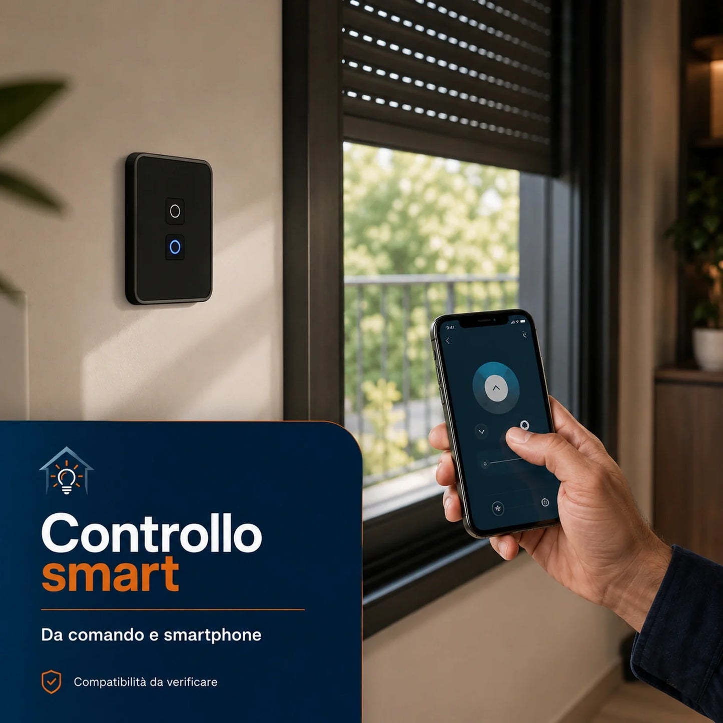Controllo di una tapparella smart da comando a parete e smartphone