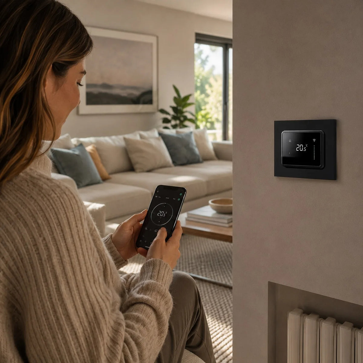 Controllo del cronotermostato Smart Wi-Fi AVE T44 tramite app AVECloud su smartphone