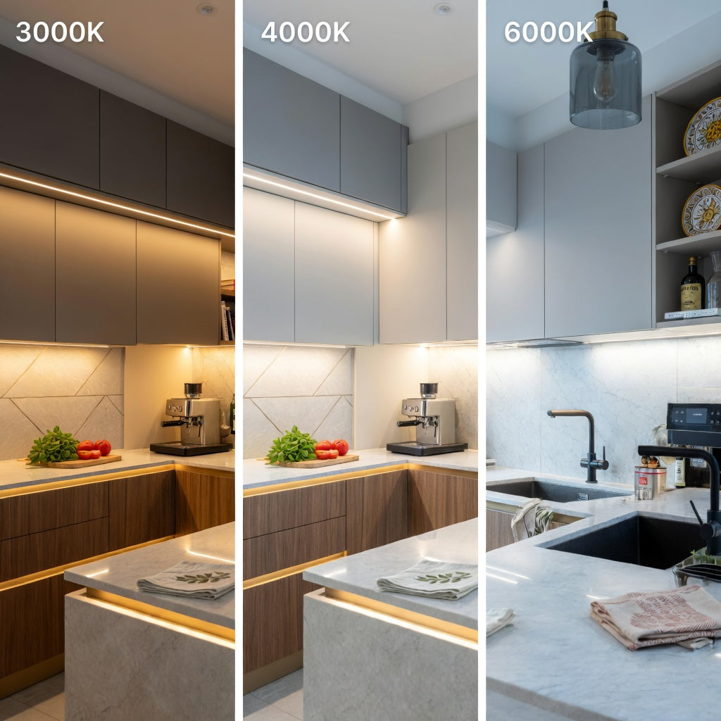 Piano cucina illuminato con barra LED professionale sottopensile