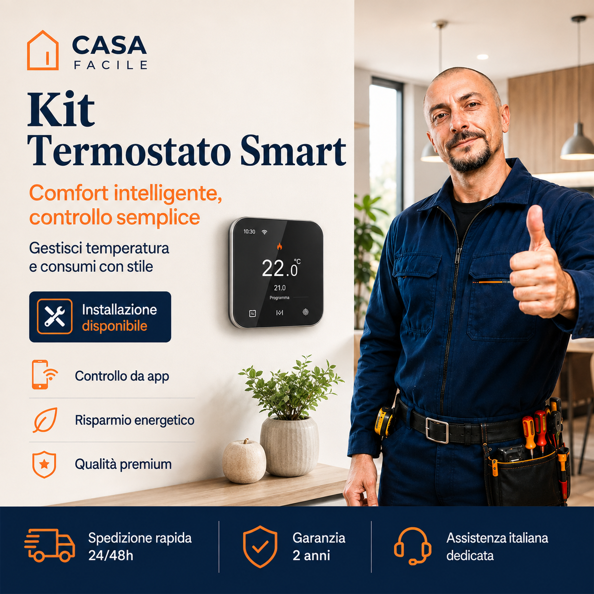 Termostato Smart Wi-Fi AVE con installazione e configurazione Casa Facile