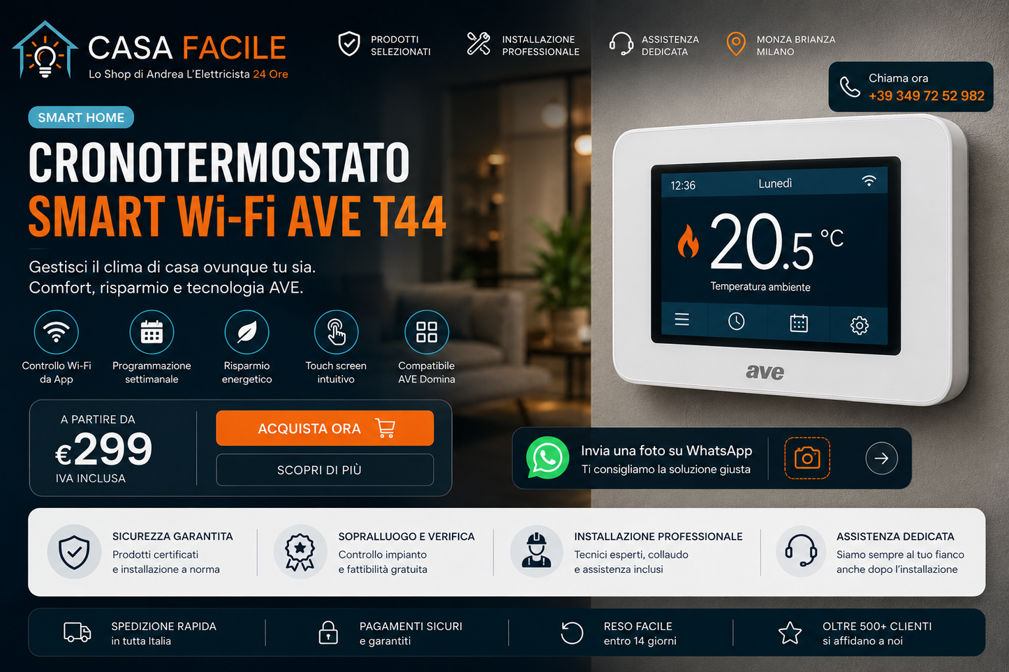 Cronotermostato Smart Wi-Fi AVE T44 — Casa Facile