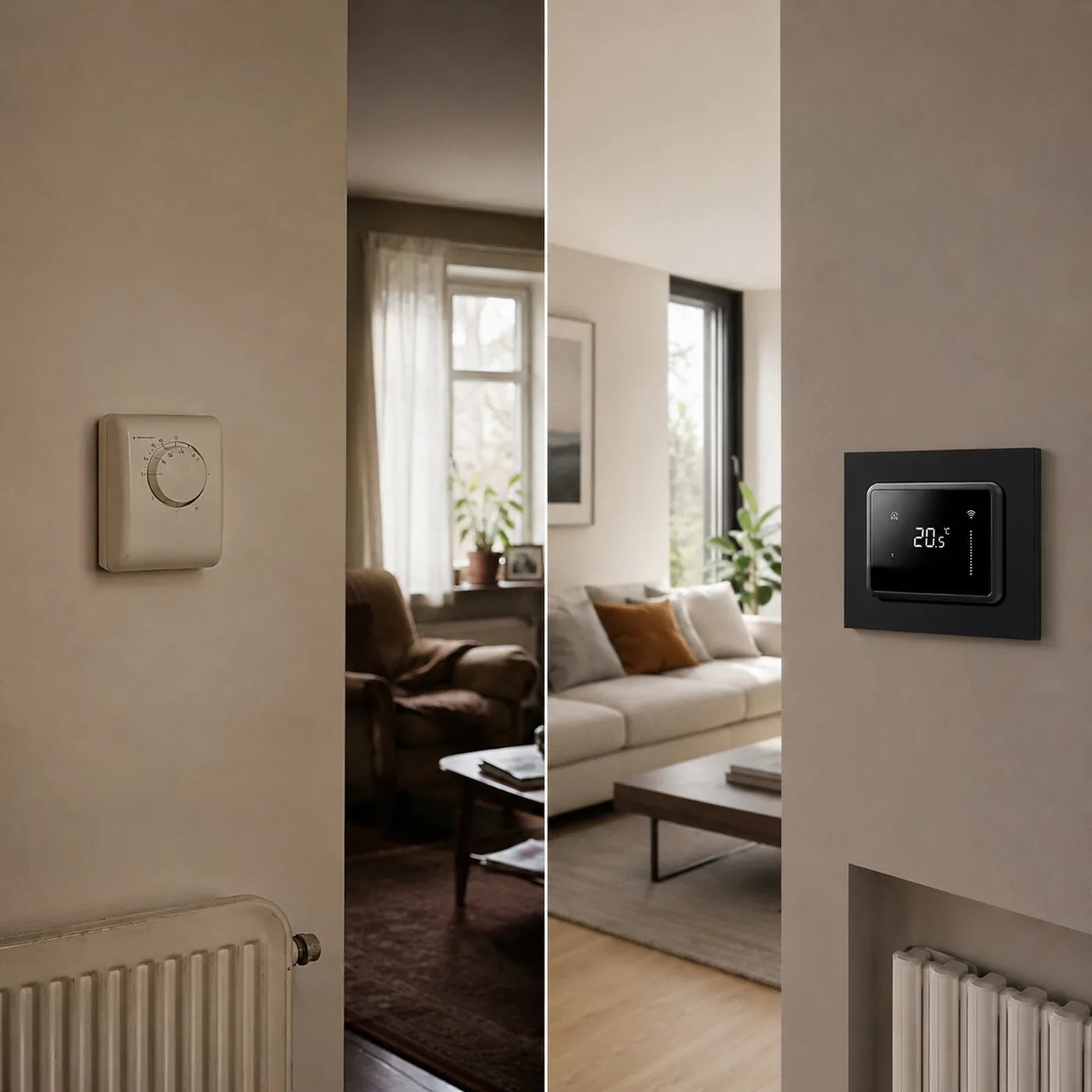 Confronto prima e dopo la sostituzione di un vecchio termostato con AVE Smart Wi-Fi